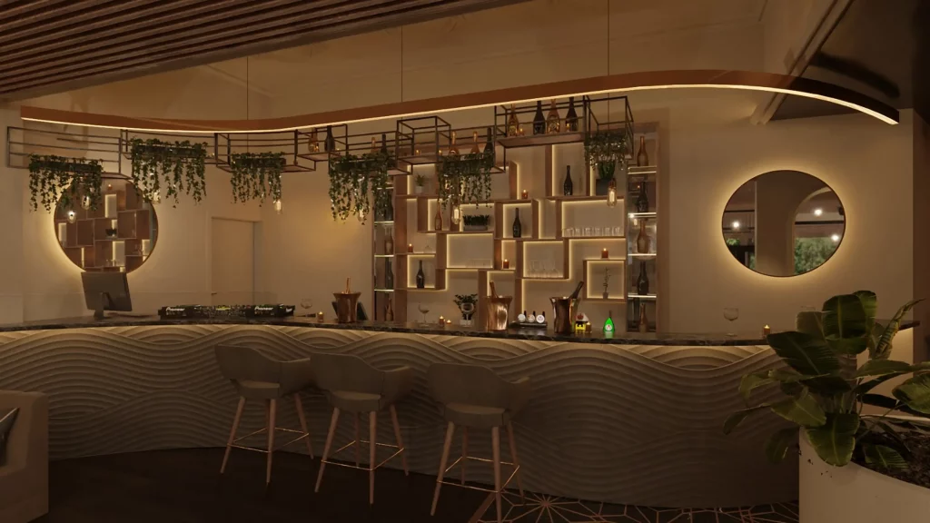 Plan du bar de l'Estival club. C'est un restaurant et bar en Seine-Maritime aménagé en son et lumière par le Groupe Silam.