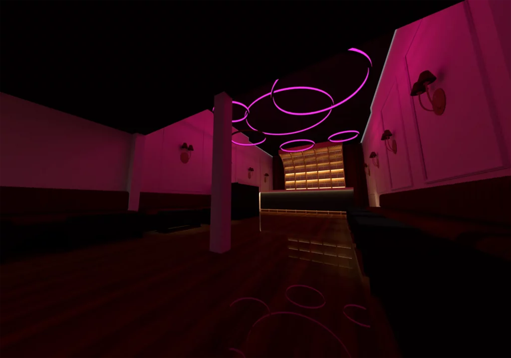 Plan 3D du Club de Deauville. C'est un club en Normandie aménagé en son et lumière par le Groupe Silam.